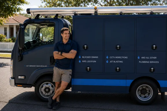 Our plumber with the service van on a Beaconsfield job