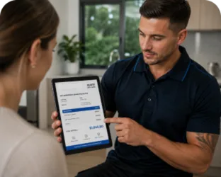 Plumber explaining a service estimate in Beaconsfield
