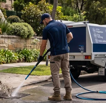 Cutting tree roots out of a Beaconsfield drain